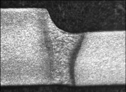 Figure 1. Example of a dissimiliar gauge, laser welded tailored blank cross-section. Figure 1. Example of a dissimiliar gauge, laser welded tailored blank cross-section.