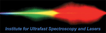 The logo of the Institute for Ultrafast Spectroscopy and Lasers (IUSL) depicts supercontinuum white light.