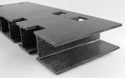 FIGURE 3. Spacer fabric with openings realized with remote laser processing (Glass fiber + polypropylene matrix). FIGURE 3. Spacer fabric with openings realized with remote laser processing (Glass fiber + polypropylene matrix).