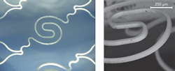 FIGURE 1. Two photos of micro-stents machined by the Spirit laser. FIGURE 1. Two photos of micro-stents machined by the Spirit laser.