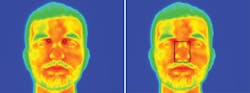 The thermal camera initially finds the corner of one eye; its value and position enable location of the second eye&apos;s corner. These coordinates enable detection of the the nose.