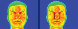 The thermal camera initially finds the corner of one eye; its value and position enable location of the second eye's corner. These coordinates enable detection of the the nose. The thermal camera initially finds the corner of one eye; its value and position enable location of the second eye's corner. These coordinates enable detection of the the nose.