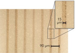 FIGURE 6. Top-view microscope picture of 30 μm deep laser scribe generated using elliptical beam at speed of 200 mm/s. FIGURE 6. Top-view microscope picture of 30 μm deep laser scribe generated using elliptical beam at speed of 200 mm/s.