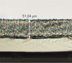 FIGURE 8. Side-view microscope picture of 50 &mu;m deep scribes generated in Si using elliptical beam at scribe speed of 1000 mm/s.