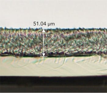 FIGURE 8. Side-view microscope picture of 50 &mu;m deep scribes generated in Si using elliptical beam at scribe speed of 1000 mm/s.