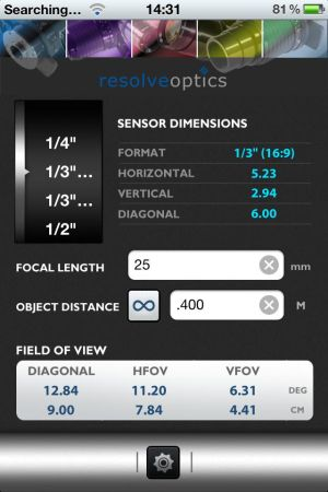 iPhone App for calculating FOV by Resolve Optics Laser Focus World