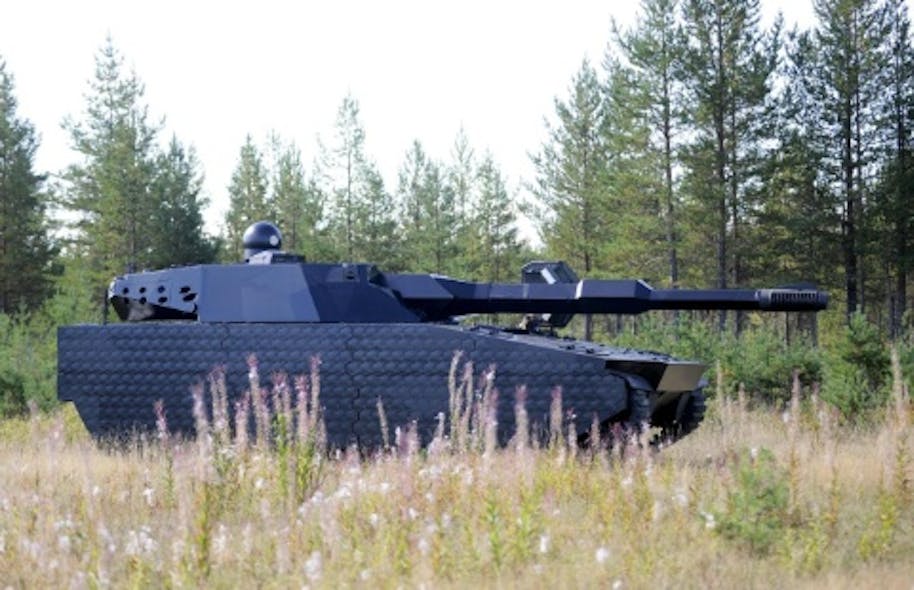 BAE Systems CV90 light tank fitted with the Adaptiv cloaking system.