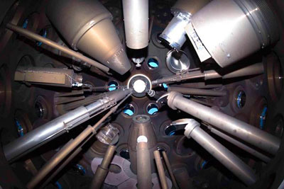 View inside the Omega Laser's target chamber.