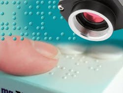 A machine vision system that uses an IDS imaging camera ensures that important packaging with Braille text is accurate for the blind.