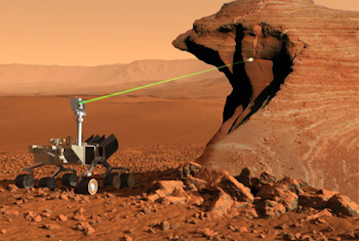 The LANL ChemCam system uses a laser to take samples from as far as 23 feet away from the Curiosity rover