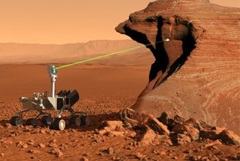 The LANL ChemCam system uses a laser to take samples from as far as 23 feet away from the Curiosity rover.