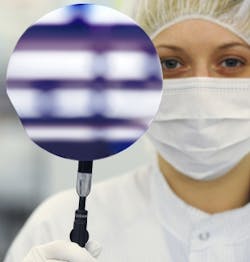Osram is fabricating GaN-based LEDs on 6 inch Si-wafer substrates (one of which is shown), with the project currently in the pilot stage; the company is also experimenting with GaN-LED fabrication on 8 inch wafers.