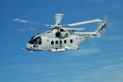 An illustrative view shows the Japan Maritime Self-Defense Force MCH-101 helicopter equipped with Northrop Grumman&apos;s Airborne Laser Mine Detection System (ALMDS).