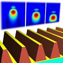 A metamaterial consisting of tapered ridges made from alternating layers of metal and dielectric absorbs different wavelengths of light at different heights, resulting in broadband absorption.