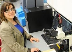 Daniela Wilson with her NanoSight nanoparticle tracking systems at the Radboud University in the Netherlands.