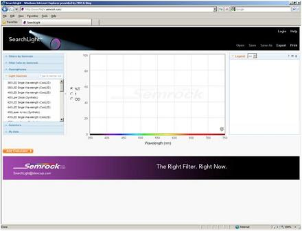 The user interface is shown for the free online tool from Semrock that lets you optimize the hardware for your fluorescence microscopy setup.