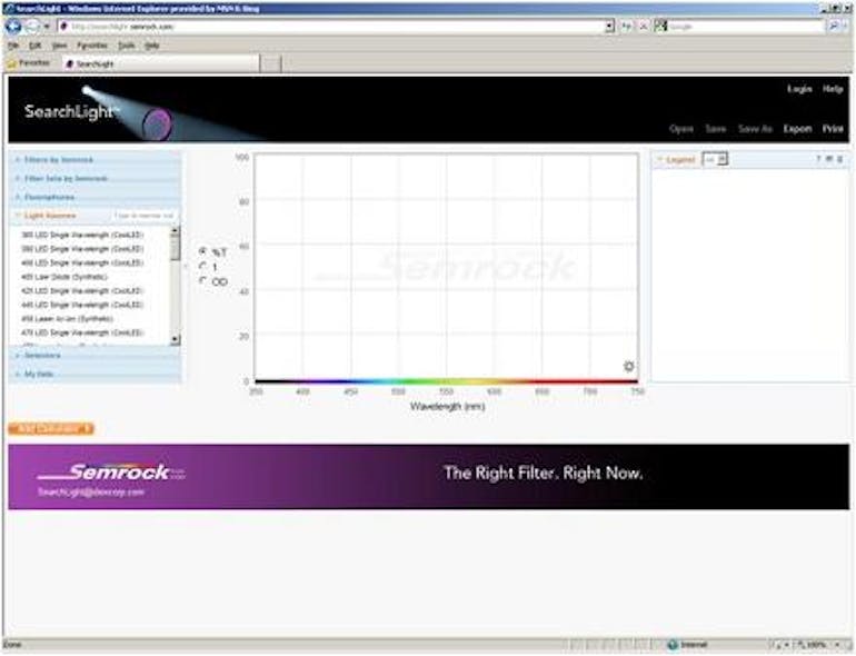 The user interface is shown for the free online tool from Semrock that lets you optimize the hardware for your fluorescence microscopy setup.