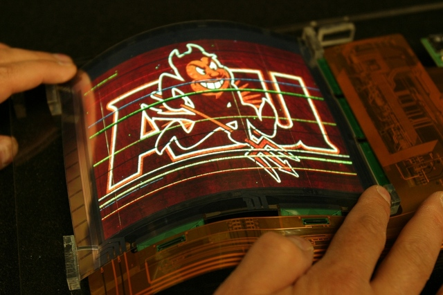 Researchers at the Flexible Display Center at Arizona State University have successfully manufactured the world&rsquo;s largest flexible color organic light-emitting diode (OLED) display prototype using advanced mixed-oxide thin-film transistors.