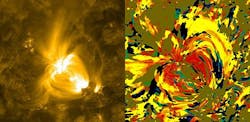 Nicholeen Viall, a solar scientist at NASA's Goddard Space Flight Center, creates images of the sun reminiscent of Van Gogh, but it is science, not art. The color of each pixel contains a wealth of information about the 12-hour history of cooling and heating at that spot on the sun, holding clues to what drives the temperature and movements of the sun's atmosphere, or corona Nicholeen Viall, a solar scientist at NASA's Goddard Space Flight Center, creates images of the sun reminiscent of Van Gogh, but it is science, not art. The color of each pixel contains a wealth of information about the 12-hour history of cooling and heating at that spot on the sun, holding clues to what drives the temperature and movements of the sun's atmosphere, or corona