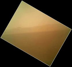 The landscape is shown to the north of NASA's Mars rover Curiosity in this first image acquired by the Mars Hand Lens Imager (MAHLI), revealing the north wall and rim of Gale Crater. The image is murky because the MAHLI’s removable dust cover is apparently coated with dust blown onto the camera during the rover's terminal descent. The dust cover will be removed in the coming weeks. The landscape is shown to the north of NASA's Mars rover Curiosity in this first image acquired by the Mars Hand Lens Imager (MAHLI), revealing the north wall and rim of Gale Crater. The image is murky because the MAHLI’s removable dust cover is apparently coated with dust blown onto the camera during the rover's terminal descent. The dust cover will be removed in the coming weeks.