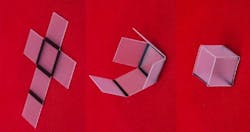 Origami-inspired photosensitive materials can be folded from 2D structures into 3D shapes using only light, as demonstrated by researchers who are developing the process with funds from the NSF and Air Force Office of Scientific Research.