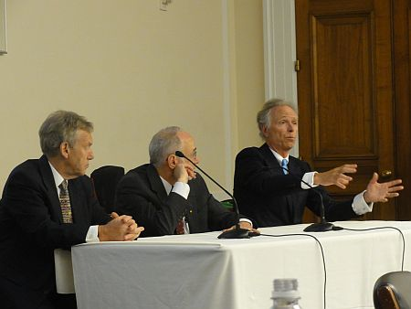 The three panelists at the Congressional R&D Caucus Briefing on Lighting the Way to American Prosperity: Martin Richardson of the Townes Laser Institute, Thomas Baer of Stanford Photonics Research Center, and Greg Olsen of Princeton University.