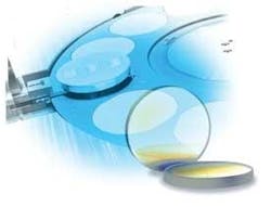 An automatic substrate-loading device in a Helios (Leybold Optics) magnetron sputtering system maximizes throughput and minimizes particle contamination of optics, such as these EO filters.