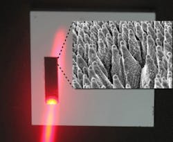 Black silicon is irradiated with a laser. Small image: Black silicon, magnified. Black silicon is irradiated with a laser. Small image: Black silicon, magnified.