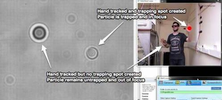 Kinect control of optical tweezers is now possible using HoloHands technology from University of Dundee researchers. (Courtesy MIT Technology Review)