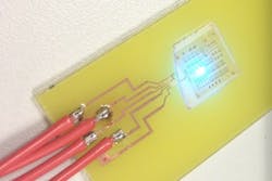 A GaN LED is coated with a “factory-roof” pattern modeled off the fireflies’ scales. The bio-inspired LED coating increased light extraction by up to 55%. A GaN LED is coated with a “factory-roof” pattern modeled off the fireflies’ scales. The bio-inspired LED coating increased light extraction by up to 55%.