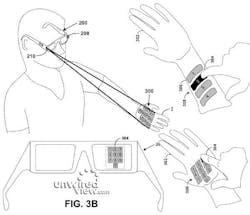 Google has applied for a projected keyboard patent describing technology that could be used in its Project Glass virtual reality heads-up display glasses. (Courtesy www.unwiredview.com) Google has applied for a projected keyboard patent describing technology that could be used in its Project Glass virtual reality heads-up display glasses. (Courtesy www.unwiredview.com)
