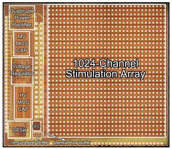 While the Argus II is a major breakthrough in retinal prosthetics, researchers are continuing their research. This third-generation retina chip, itself still very early in the development stage, contains 1000 electrodes and was developed by Wentai Liu, a professor of bioengineering at the UCLA Henry Samueli School of Engineering and Applied Science and his colleagues. Early engineering done by Liu and his team was licensed to Second Sight for the Argus II Retinal Prosthesis System. (Courtesy Wentai Liu, UCLA)