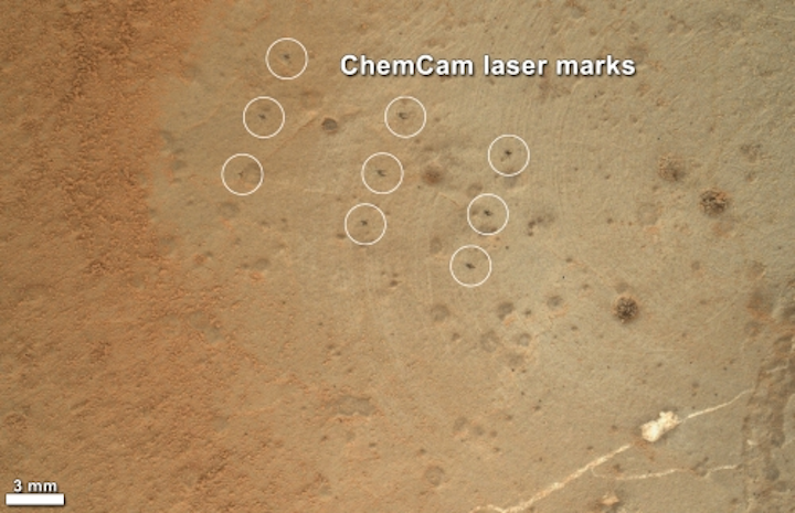 Image from Mars rover Curiosity shows rock zapped by ChemCam's solid-state laser