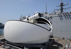 The Laser Weapon System (LaWS) temporarily installed aboard the guided-missile destroyer USS Dewey (DDG 105) in San Diego, CA is a technology demonstrator built by the Naval Sea Systems Command from commercial fiber solid-state lasers, using beam combination methods developed at the Naval Research Laboratory. The Office of Naval Research's Solid State Laser (SSL) portfolio includes LaWS development and upgrades providing a quick reaction capability for the fleet with an affordable SSL weapon prototype. This capability provides Navy ships a method for Sailors to easily defeat small boat threats and aerial targets without using bullets. (Image credit: US Navy photo from John F. Williams) The Laser Weapon System (LaWS) temporarily installed aboard the guided-missile destroyer USS Dewey (DDG 105) in San Diego, CA is a technology demonstrator built by the Naval Sea Systems Command from commercial fiber solid-state lasers, using beam combination methods developed at the Naval Research Laboratory. The Office of Naval Research's Solid State Laser (SSL) portfolio includes LaWS development and upgrades providing a quick reaction capability for the fleet with an affordable SSL weapon prototype. This capability provides Navy ships a method for Sailors to easily defeat small boat threats and aerial targets without using bullets. (Image credit: US Navy photo from John F. Williams)