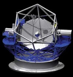 The TMT will have hyperboloid primary and secondary mirrors and a flat tertiary. The 492 segments of the primary will all be actively mounted to keep the segments in phase; in addition, adaptive optics, guided by six sodium-line laser guide stars, will keep the telescope diffraction-limited.