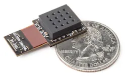A Pelican Imaging computational-imaging array camera is smaller than a quarter. The cameras are aligned and assembled using Pixid volume-manufacturing systems from Kasalis.