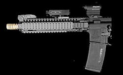 An AR-15 pistol is equipped with an Auxetic muzzle break fabricated using a 3D printing process. (Image credit: Sintercore) An AR-15 pistol is equipped with an Auxetic muzzle break fabricated using a 3D printing process. (Image credit: Sintercore)