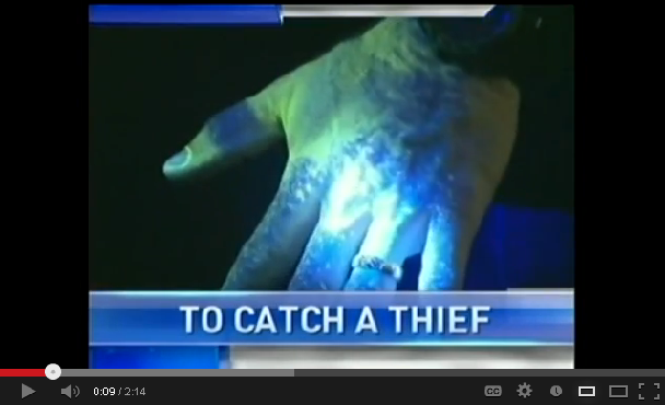UV-fluorescent &ldquo;paint&rdquo; called SmartWater can be sprayed on personal assets or on thieves themselves to identify robbery suspects and stolen property. To view video, see http://youtu.be/MqsPxdtxE8Y.