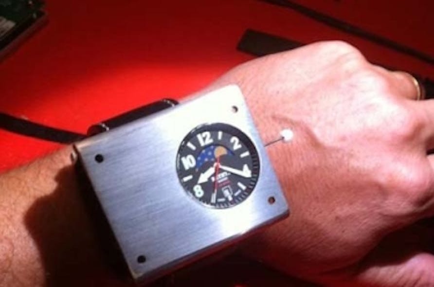 A prototype cesium-133 atomic optical wristwatch is 60 x 50 x 23 mm in size -- a bit large; the production model should be smaller.