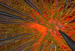 The basis of a high-sensitivity SERS sensor from ETH Zurich and LLNL is carbon nanotubes having curved tips. The numerous gaps let through the Raman scattered light. The basis of a high-sensitivity SERS sensor from ETH Zurich and LLNL is carbon nanotubes having curved tips. The numerous gaps let through the Raman scattered light.