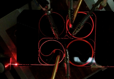 An ultra-low loss, true-time delay chip developed at the University of California, Santa Barbara (UCSB) has four different delay lines.