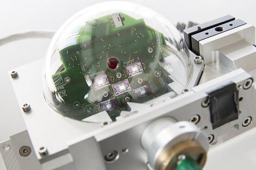 The optical scan head of a 3D ToF camera is shown with the Fraunhofer IPMS integrated MEMS scanning mirror array. (Image credit: Fraunhofer IPMS)