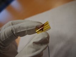 The new optical circuit works when bent around an object about the diameter of a human finger. The new optical circuit works when bent around an object about the diameter of a human finger.