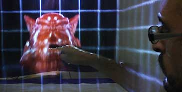 MisTable supports different types of 3D interaction through an illuminated curtain of mist.