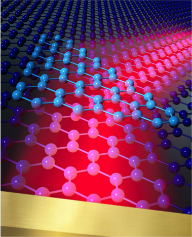An artist's concept shows plasmons in a sheet of graphene being refracted by a prism made of an extra layer of graphene (the prism's refractive index is lower than that of the surrounding graphene).