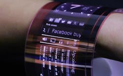 A still from Plastic Logic&apos;s video of its flexible OLED display prototype.