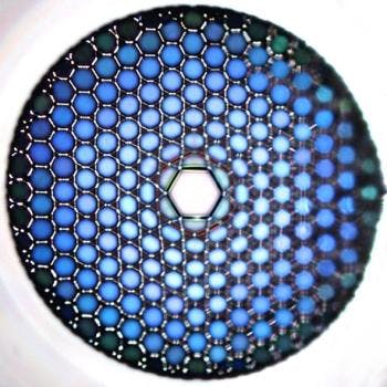 Microphotograph shows a cross-section of a hollow-core optical fiber.