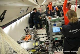 The Quantel EYLSA fiber laser was used aboard the CNES Zero-G aircraft to complete a series of atom-cooling experiments.
