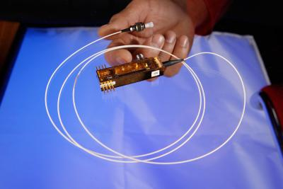 A quantum-key distribution device developed at LANL is small enough, and potentially inexpensive enough, for the general public to use. The technology allows foolproof cryptography based on the truly random polarization of photons as defined by the laws of quantum mechanics. A licensing agreement between Los Alamos and Whitewood Encryption Systems could lead to commercial availability of such as device.