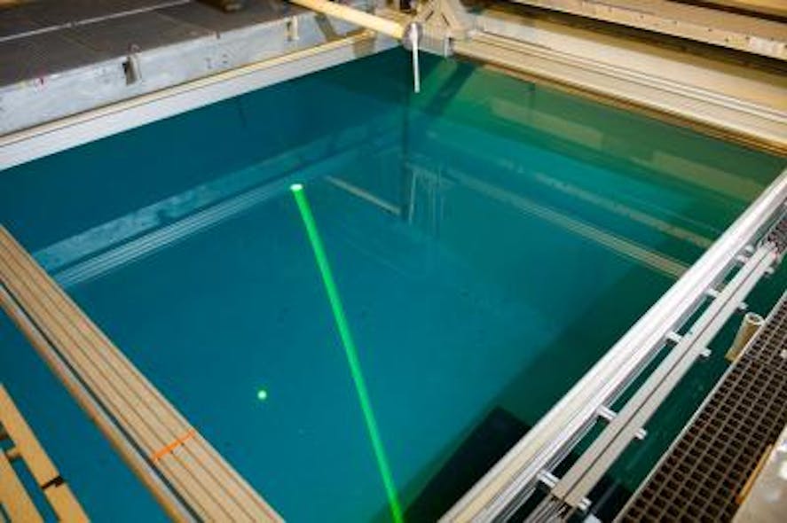 The GTRI lightweight lidar prototype system uses a green laser that penetrates water to considerable depths. GTRI researchers use it to study the best methods for producing accurate images of objects on the pool floor.